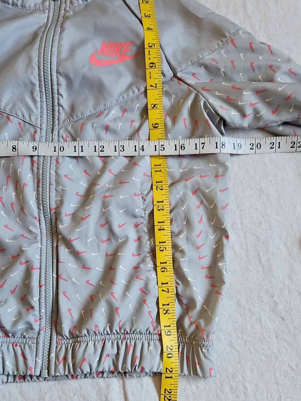 Nike Windrunner Hooded Jacket Swoosh Print Gray Orange Size XL Youth - Picture 5 of 13